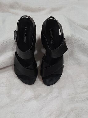 Pierre Dumas Black Crisscross Wedge Sandals